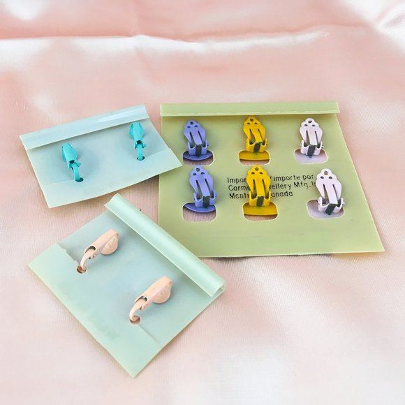 Vintage 80s Clip-on Pastel Earrings - Picture 3 of 3